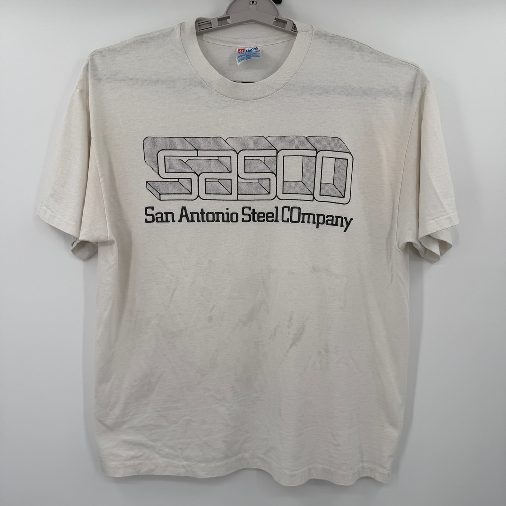 Vintage Hanes SASCO San Antonio Steel Company T-Shirt XL White Single Stitch